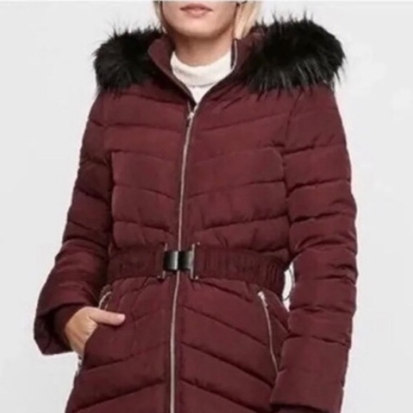 Express Jackets & Blazers - 🎉💎HOST PICK 🎉💎 Express Super Cute Warm PUFFER Coat w/Faux Fur Removable Hood